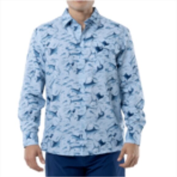 NEW Guy Harvey Fishing Shirt Men’s Size Large Powder Blue Marlin Fish Print LS - Picture 13 of 13